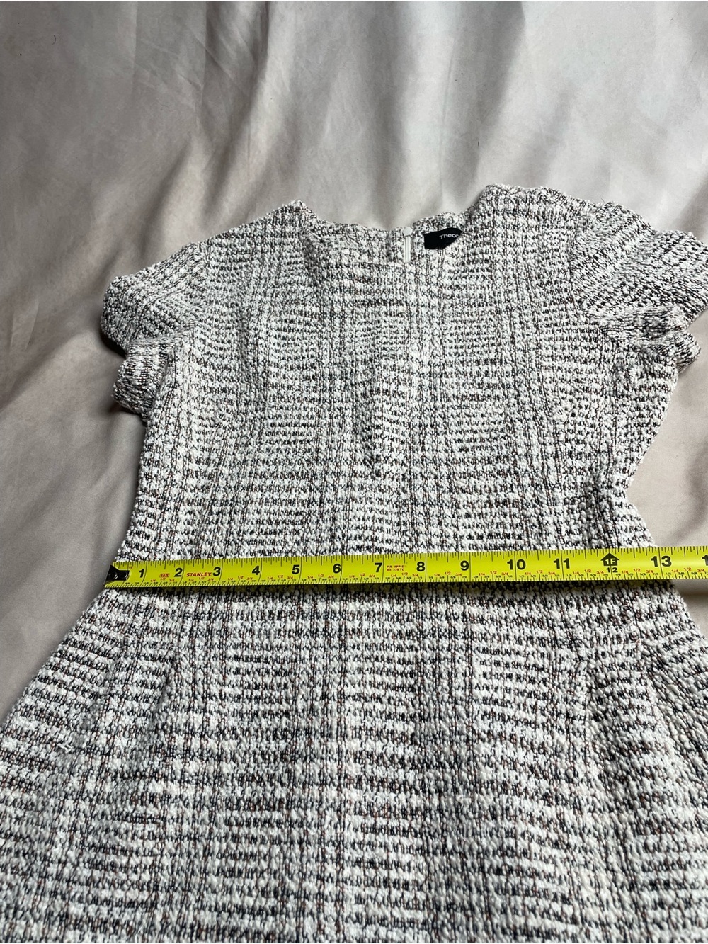 Theory Ivory and Black Tweed Short-Sleeve Fit & Flare Dress - Picture 9 of 13
